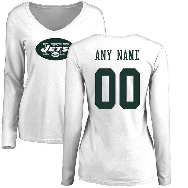Women New York Jets NFL Pro Line White Custom Name and Number Logo Slim Fit Long Sleeve T-Shirt->->Sports Accessory